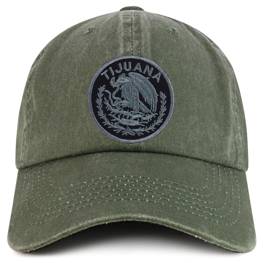 Trendy Apparel Shop Tijuana Mexico Charcoal Embroidered Patch Pigment Dyed Washed Baseball Cap