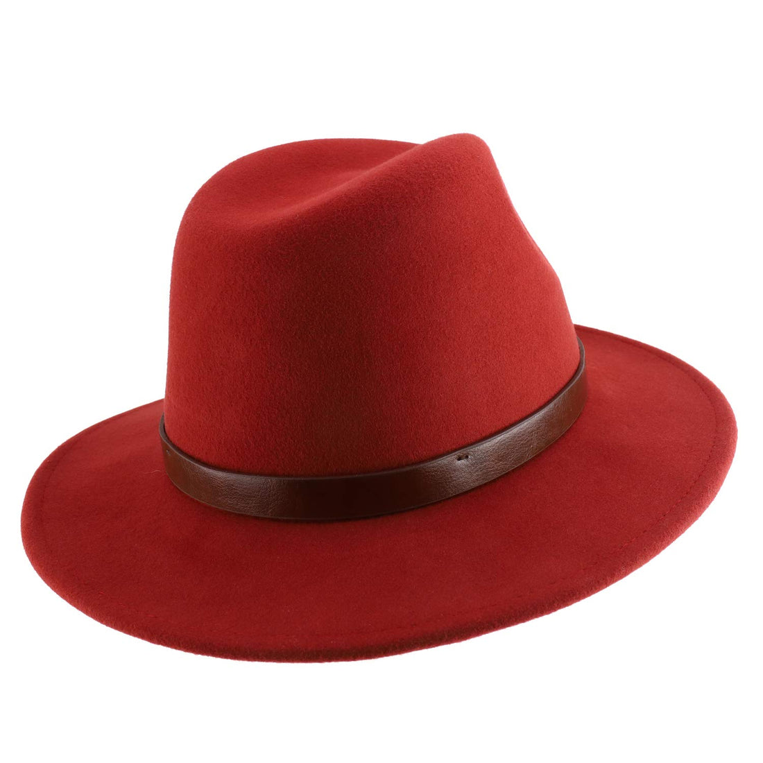 Trendy Apparel Shop Women's Leather Band Wool Felt Large Brim Fedora Hat