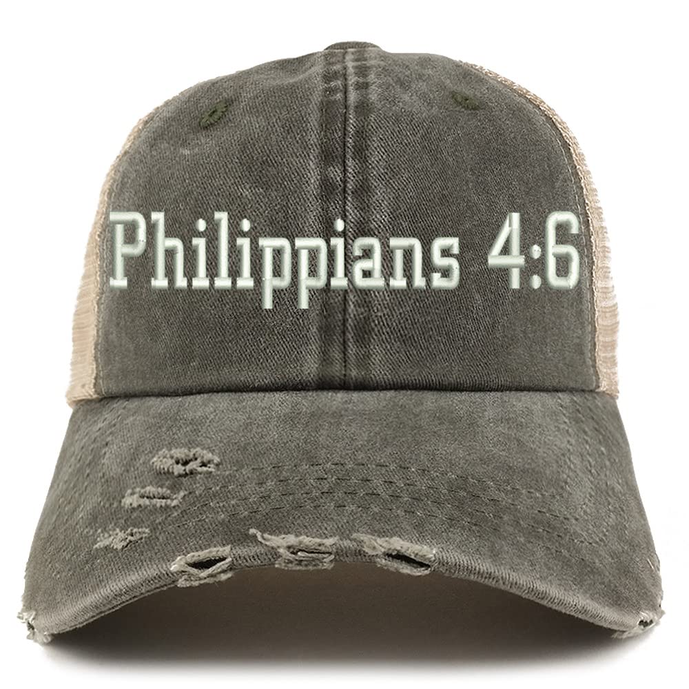 Trendy Apparel Shop Philippians 4:6 Frayed Bill Trucker Mesh Back Cap