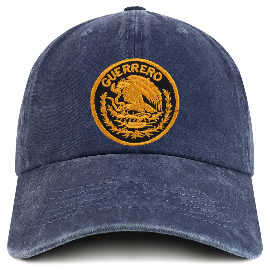Trendy Apparel Shop Guerrero Mexico Gold Embroidered Patch Pigment Dyed Washed Baseball Cap