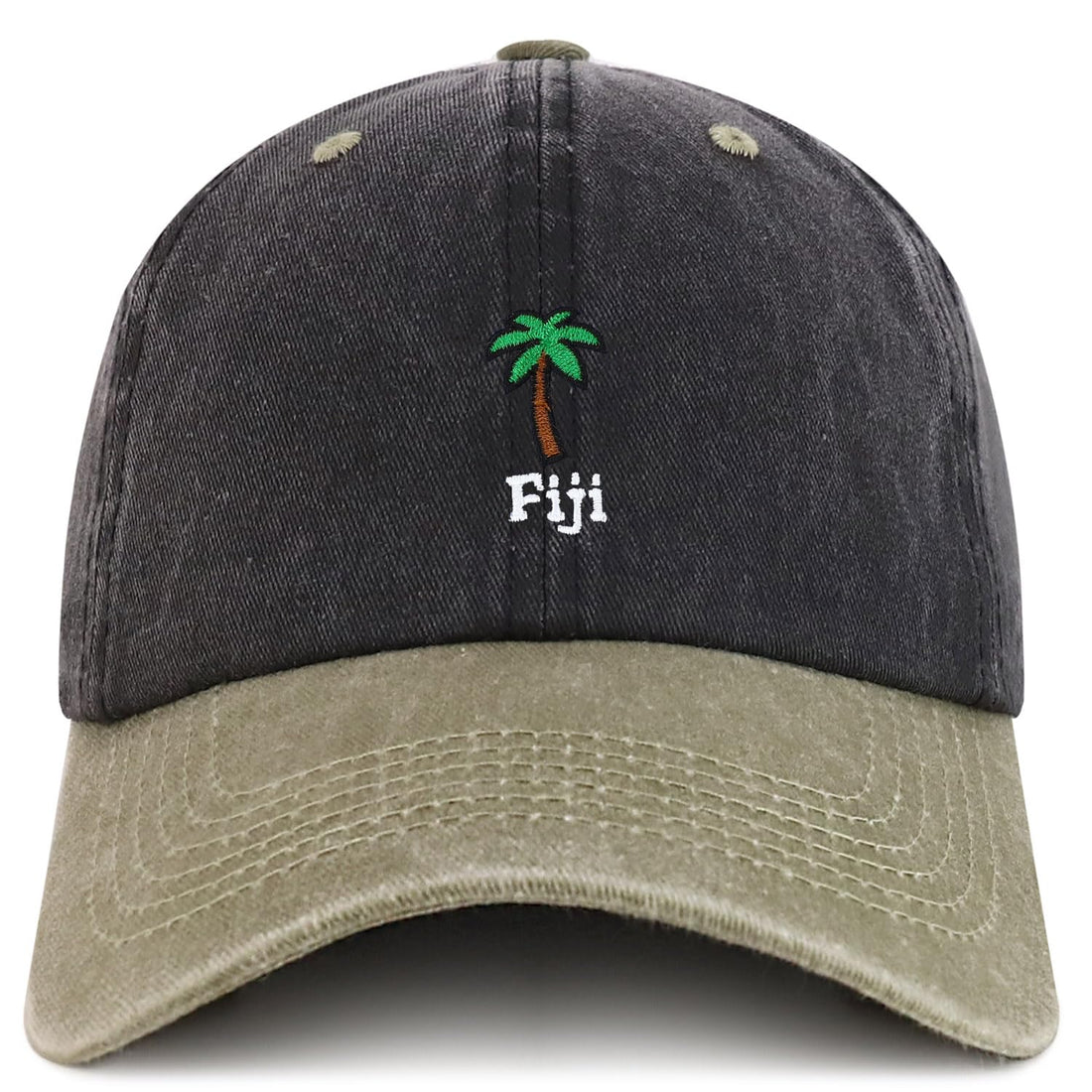Trendy Apparel Shop Fiji with Palm Tree Embroidered Pigment Dyed Cotton Baseball Cap
