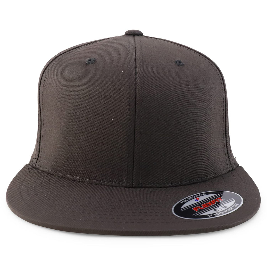 Trendy Apparel Shop 6 Panel Structured Blank Flatbill Fitted Closure Flexfit Cap