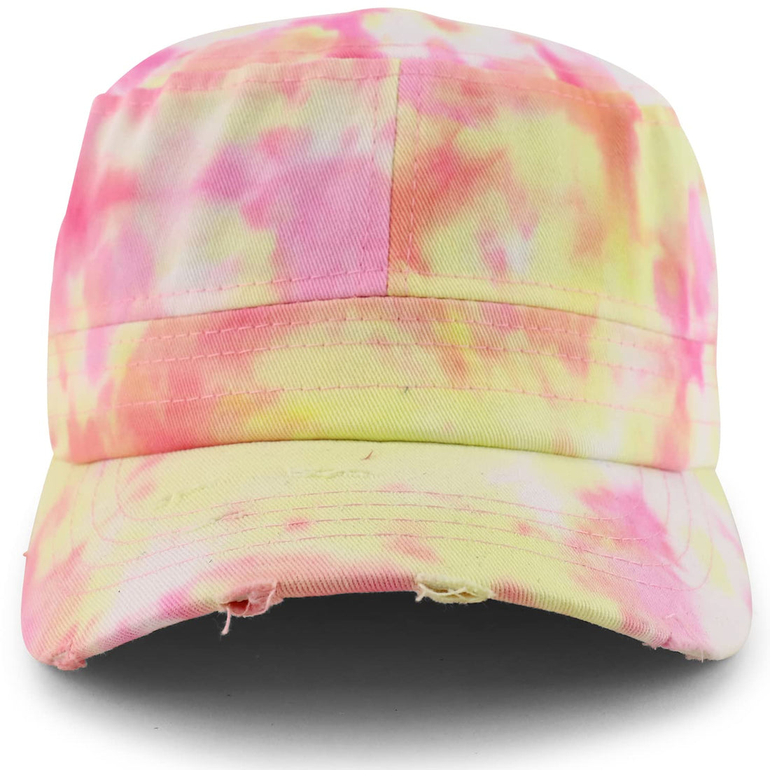 Trendy Apparel Shop Plain 100% Cotton Tie Dye Fabric Patterned Flat Top Army Baseball Cap