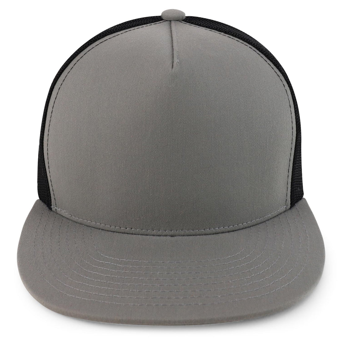 Trendy Apparel Shop Structured High Crown 5 Panel Round Flat Bill Trucker Cap