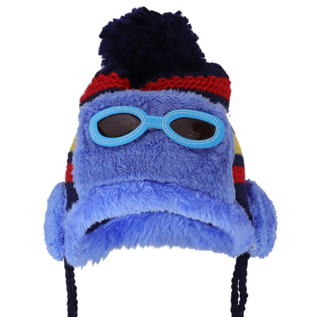 Trendy Apparel Shop Kid's Goggle Soft Fur Trimming Pom Knit Beanie Hat