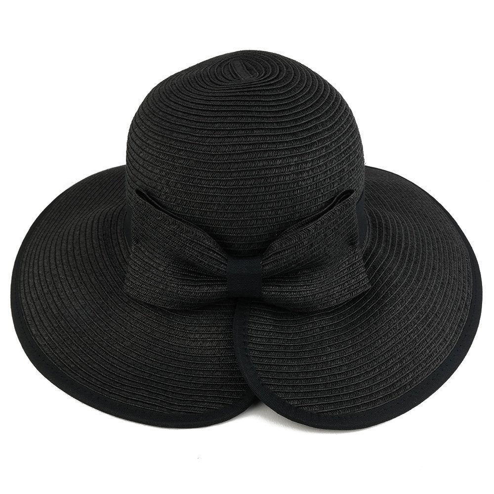 Trendy Apparel Shop UPF 50+ Ladies Split Brim Paper Braid Tweed Hat with Bow