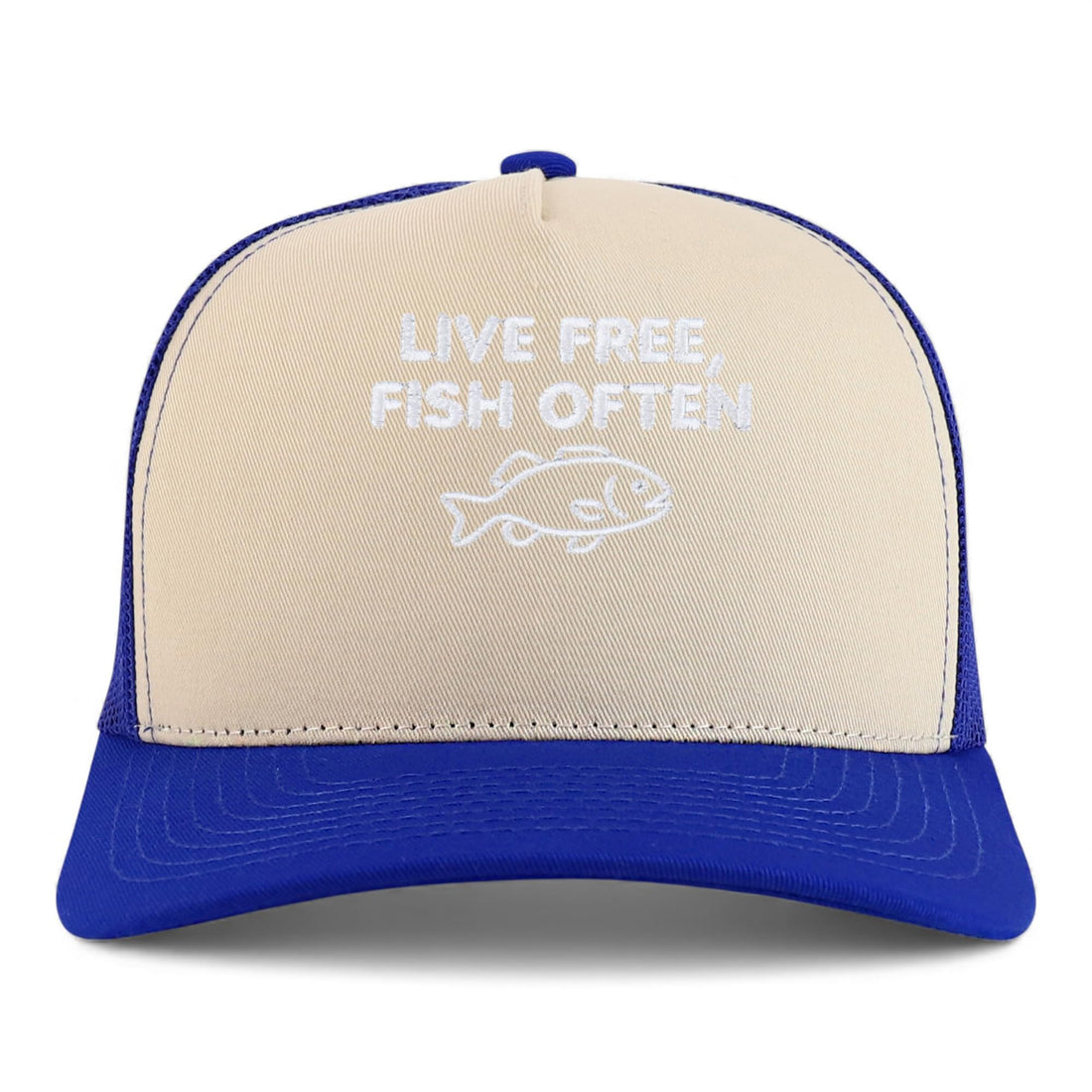 Trendy Apparel Shop Live Free, Fish Often Embroidered 5 Panel Snapback Trucker Cap