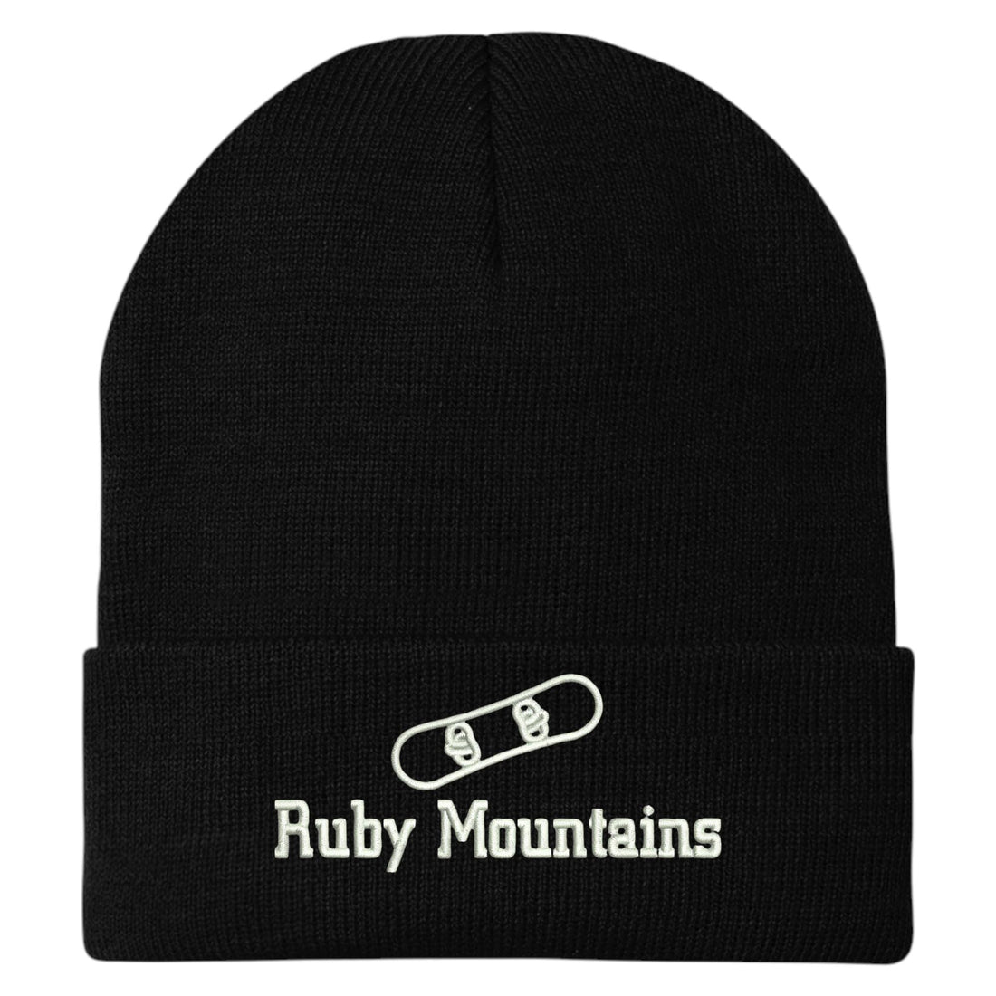 Trendy Apparel Shop Ruby Mountains Snowboard Logo Embroidered Long Cuff Beanie