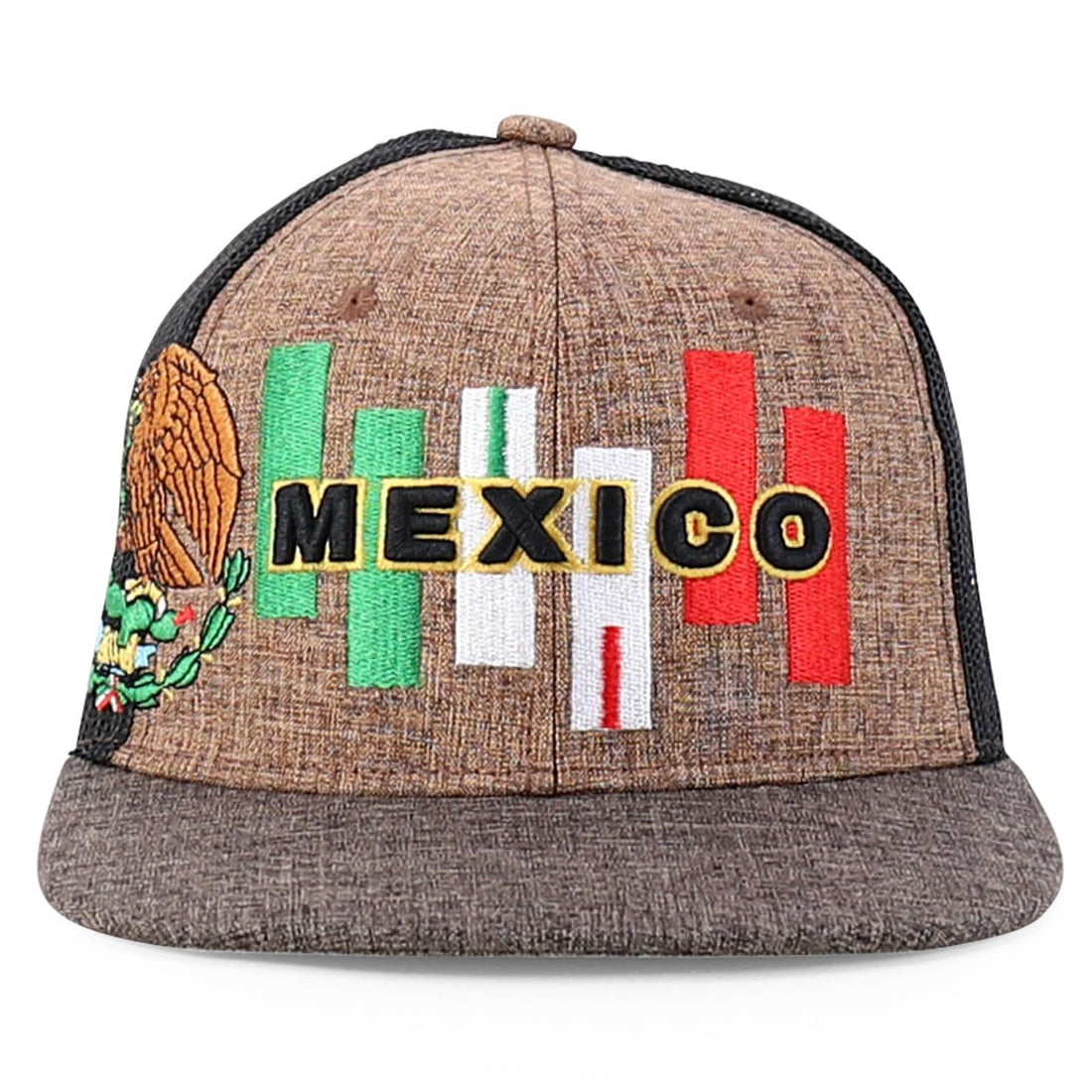 Trendy Apparel Shop 6 Panel Structured 3D Mexico Embroidered Flatbill Snapback Turcker Cap