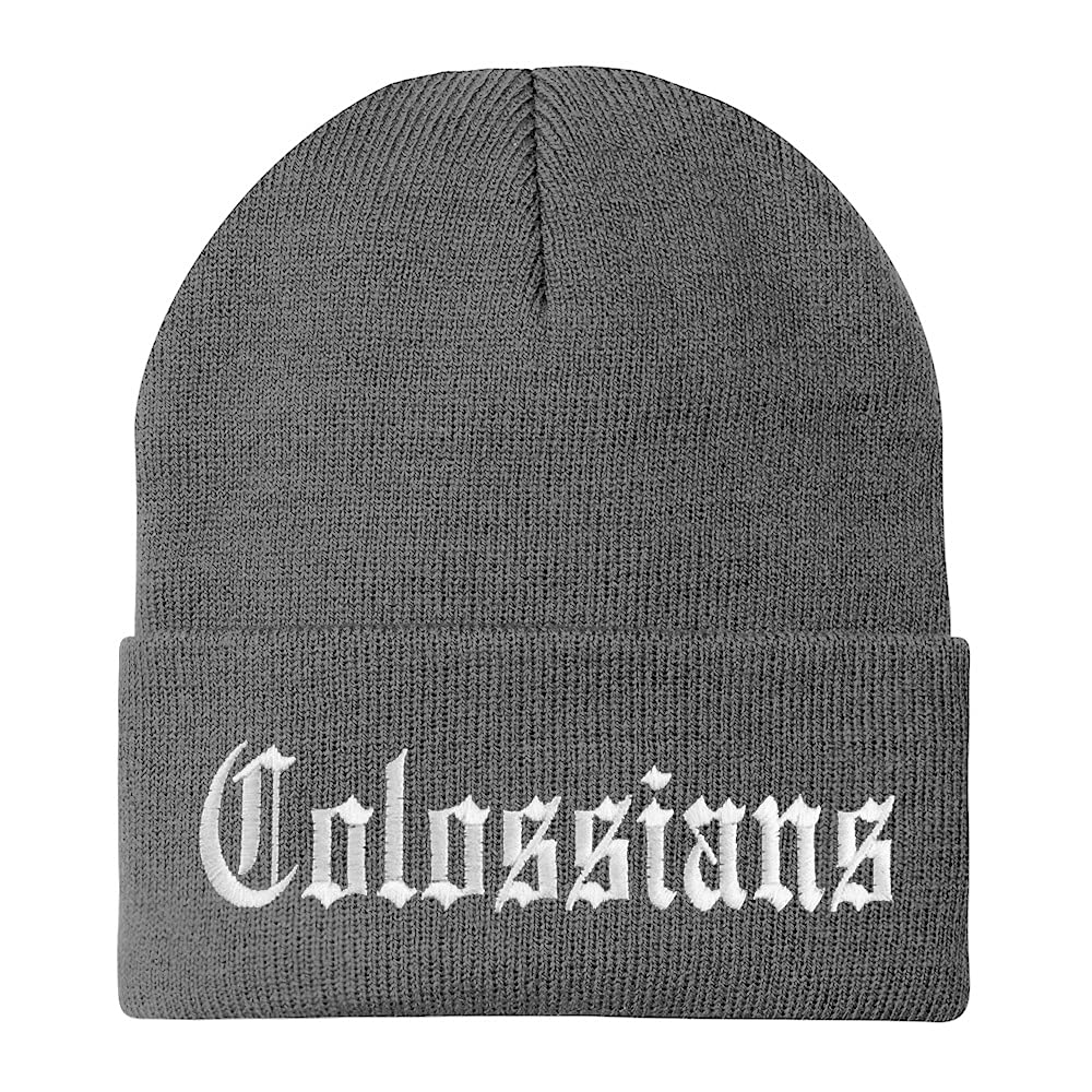 Trendy Apparel Shop Colossians Old English Embroidered Long Cuff Beanie