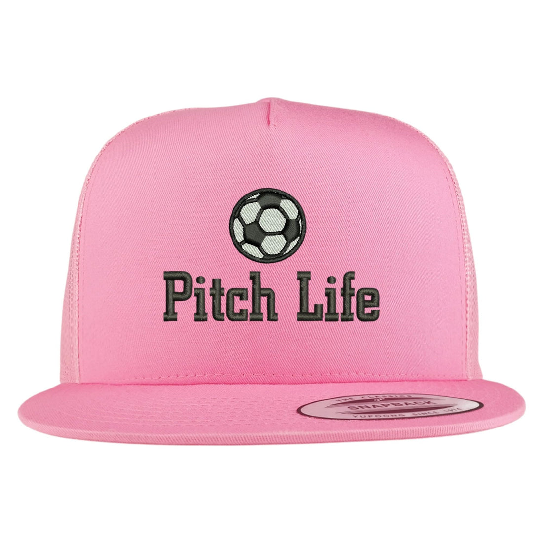 Trendy Apparel Shop Soccer Pitch Life Embroidered 5 Panel Flatbill Trucker Mesh Cap