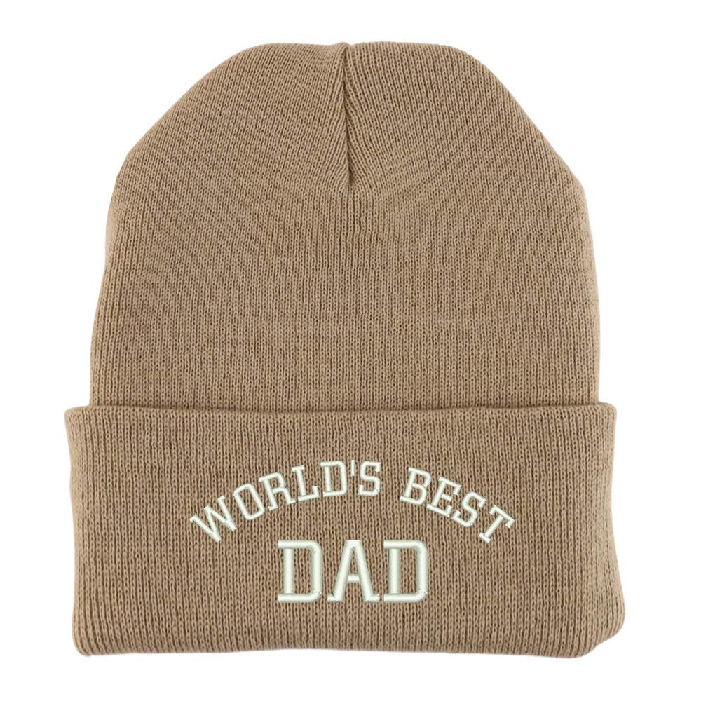 Trendy Apparel Shop World's Best Dad Embroidered Made in USA Cuff Folded Acylic Knit Winter Beanie Hat