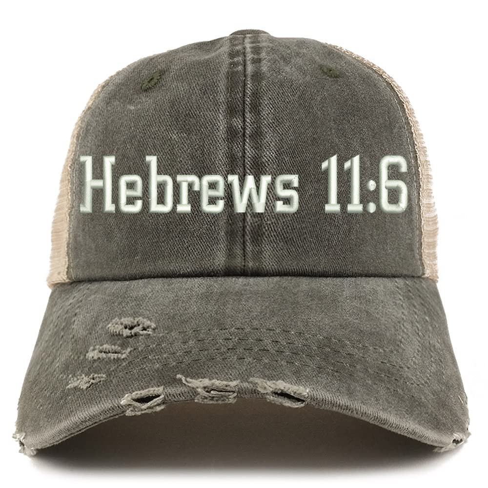 Trendy Apparel Shop Hebrew 11:6 Frayed Bill Trucker Mesh Back Cap