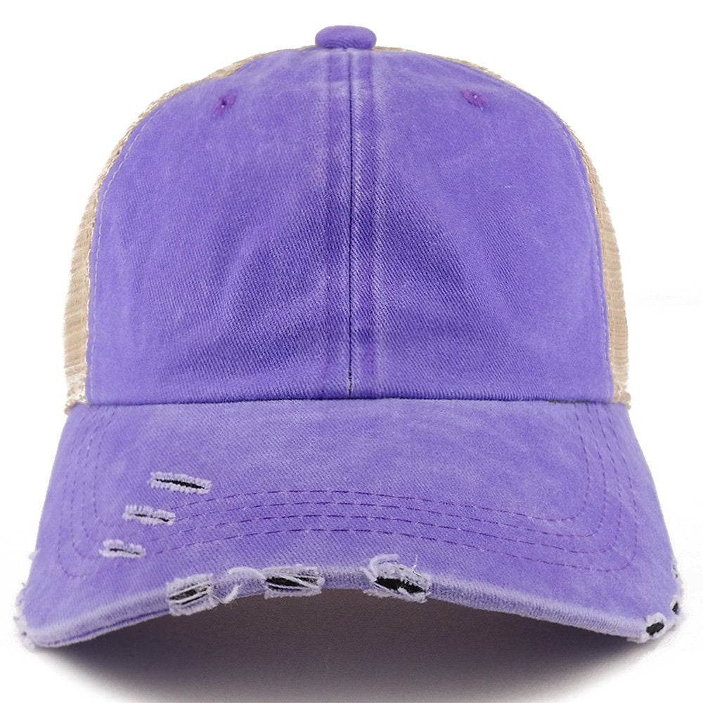 Trendy Apparel Shop Pigment Dyed Front Mesh Back Frayed Bill Trucker Cap
