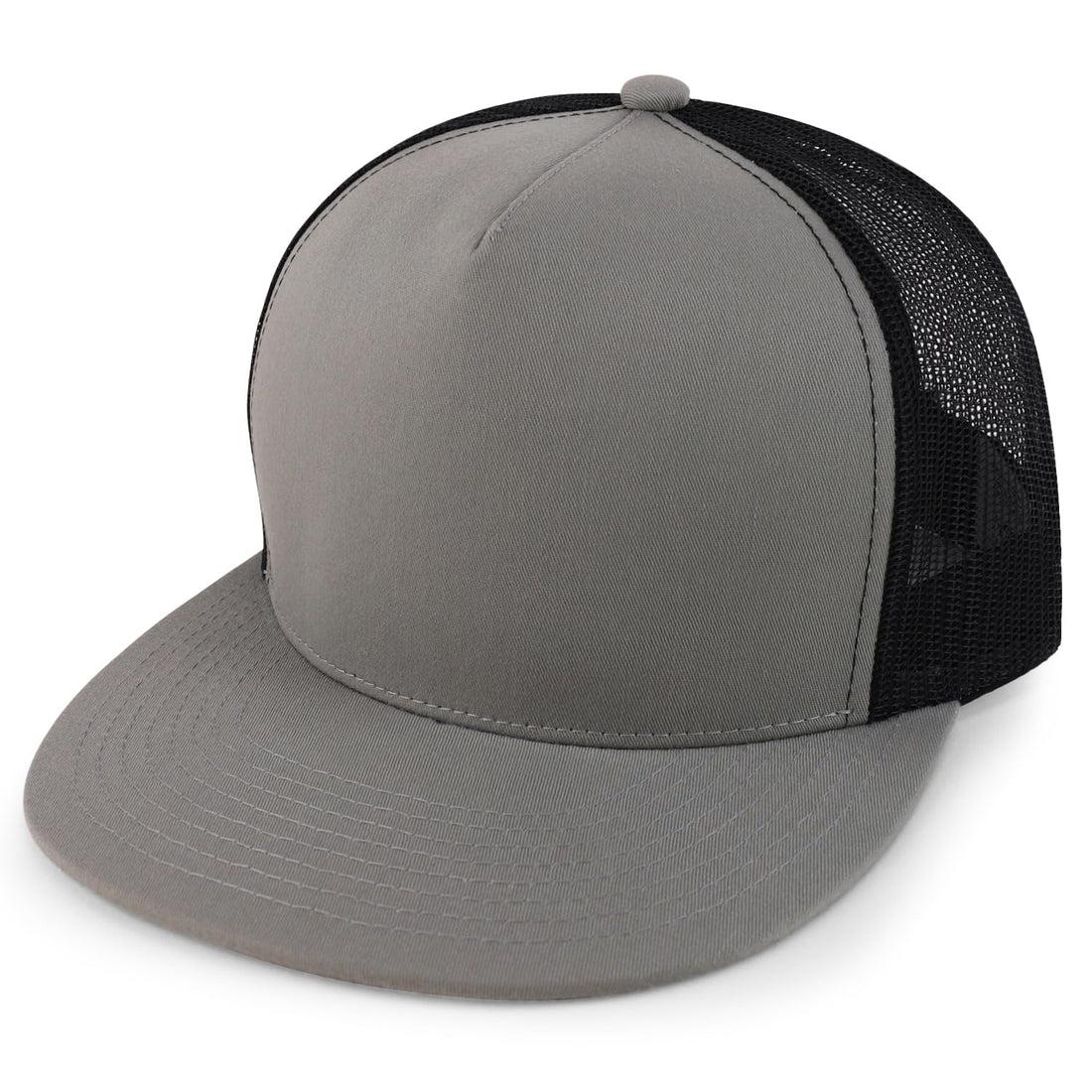 Trendy Apparel Shop Structured High Crown 5 Panel Round Flat Bill Trucker Cap