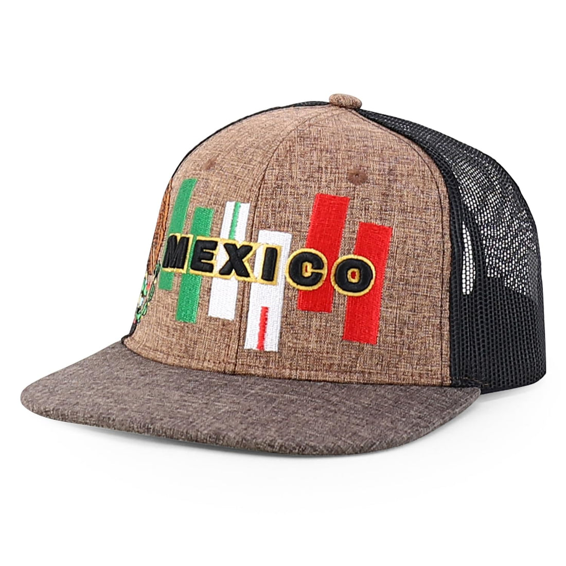 Trendy Apparel Shop 6 Panel Structured 3D Mexico Embroidered Flatbill Snapback Turcker Cap