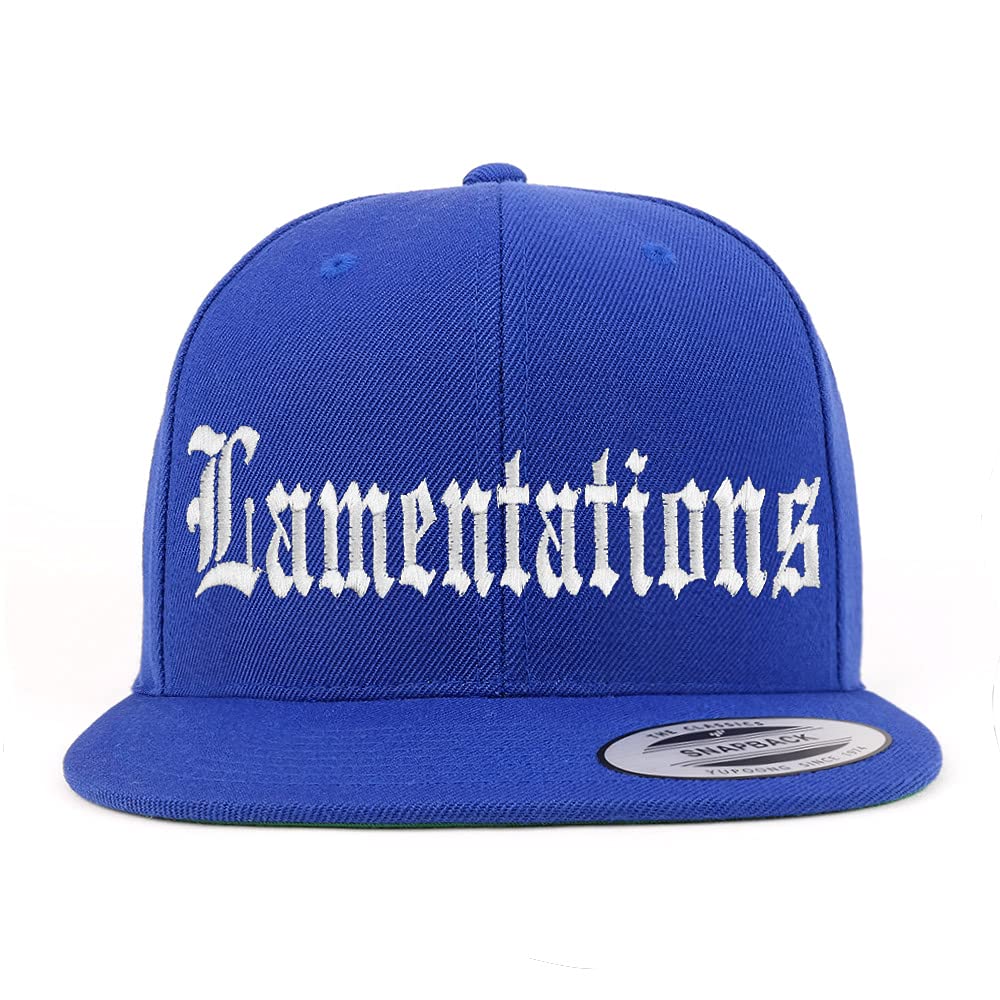 Trendy Apparel Shop Lamentations Old English Embroidered Flatbill Snapback