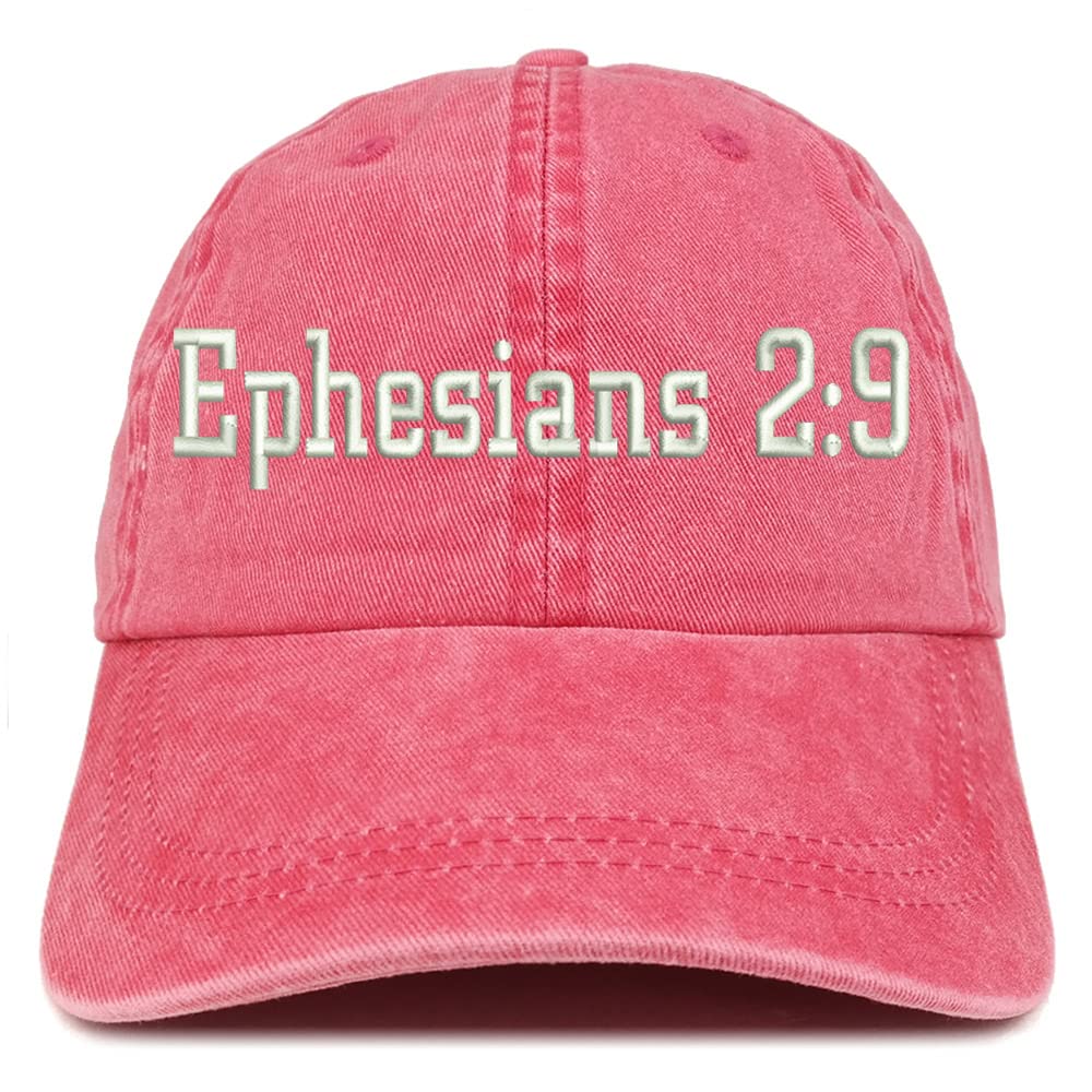 Trendy Apparel Shop Ephesians 2:9 Washed Pigment Dyed Baseball Cap