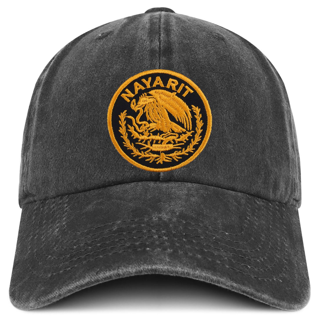 Trendy Apparel Shop Nayarit Mexico Gold Embroidered Patch Pigment Dyed Washed Baseball Cap