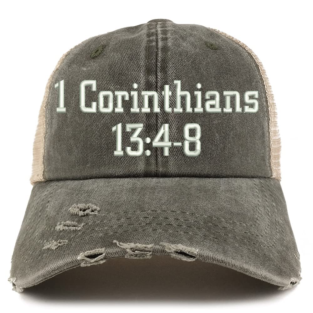 Trendy Apparel Shop 1 Corinthians 13:4-8 Frayed Bill Trucker Mesh Back Cap