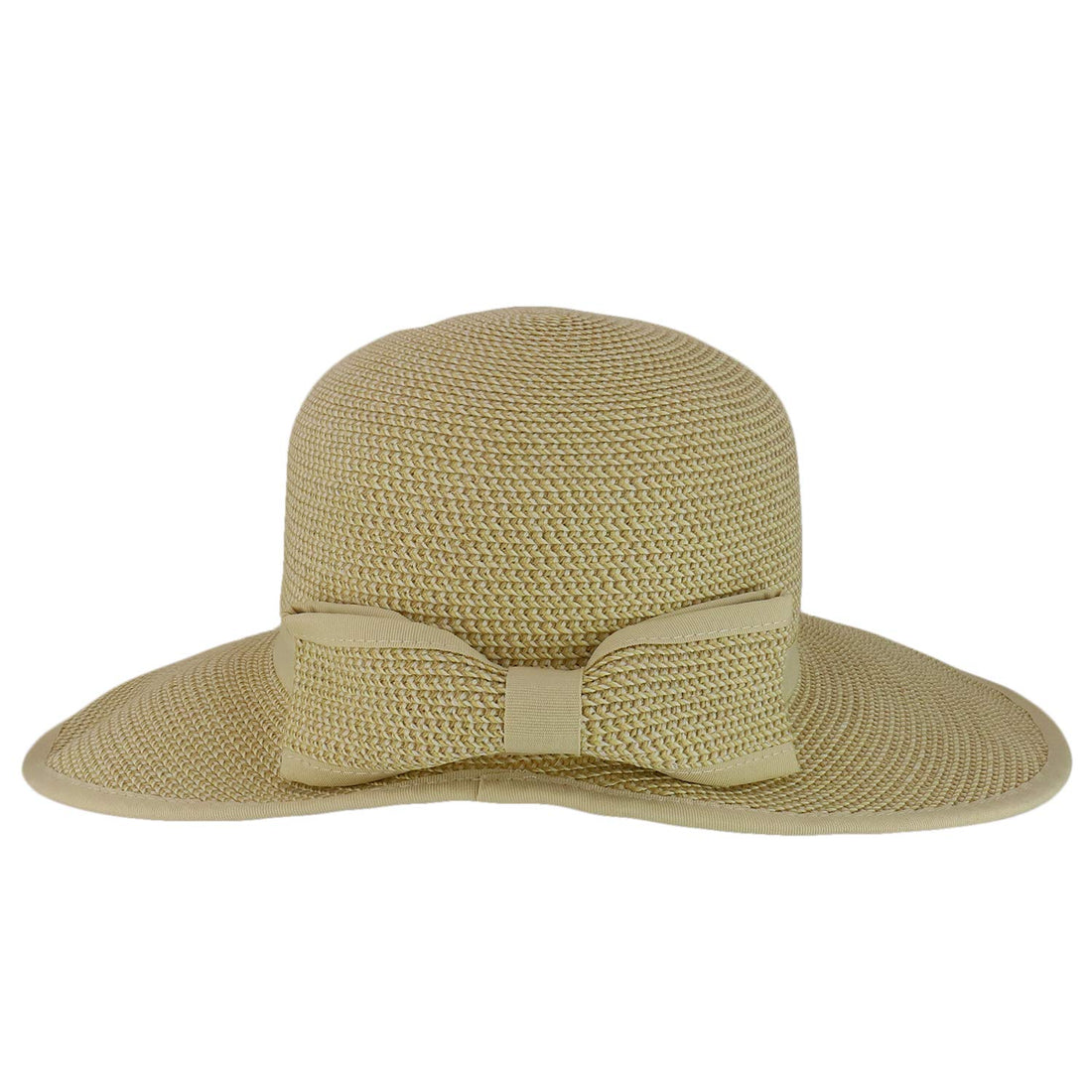 Trendy Apparel Shop UPF 50+ 4 Inch Split Brim Bow Paper Braid Tweed Sun Hat