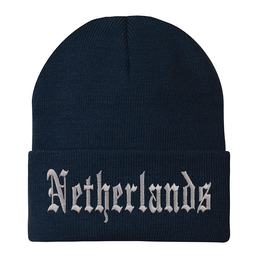 Trendy Apparel Shop Netherlands Old English Embroidered Long Cuff Beanie