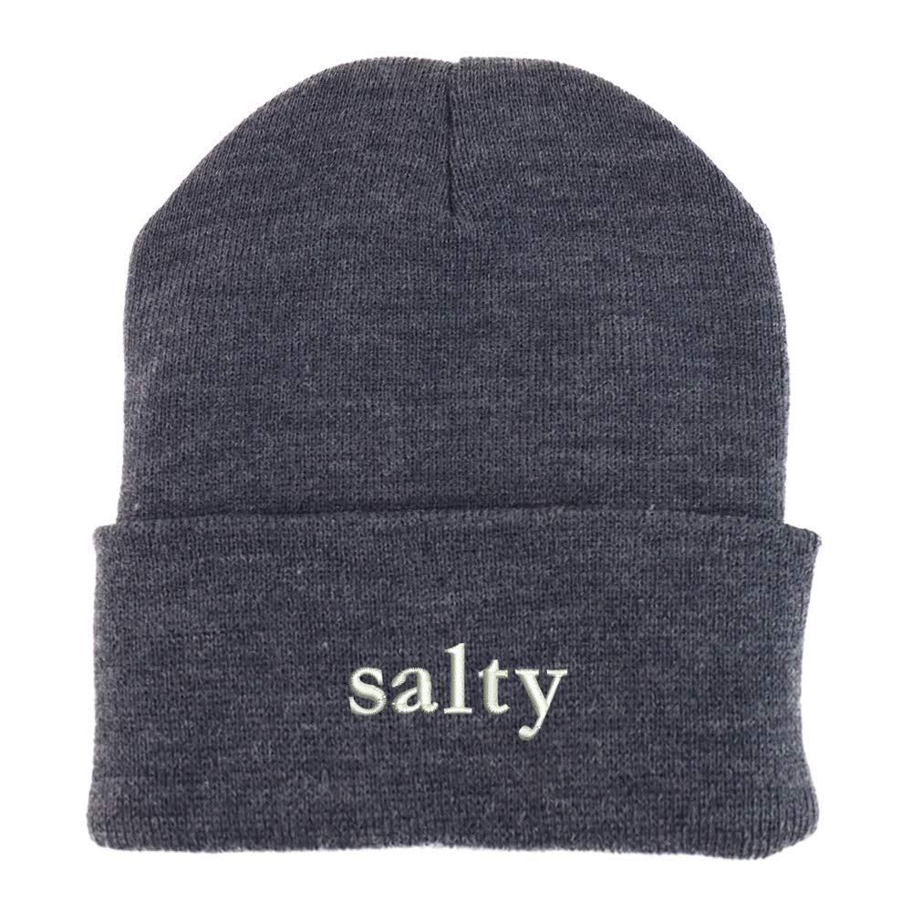 Trendy Apparel Shop Salty Embroidered Made in USA Cuff Folded Acylic Knit Winter Beanie Hat