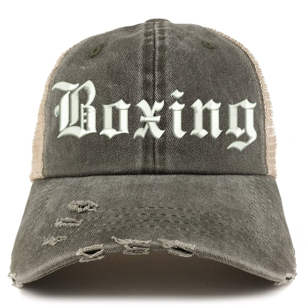 Trendy Apparel Shop Old English Boxing Frayed Bill Trucker Mesh Back Cap