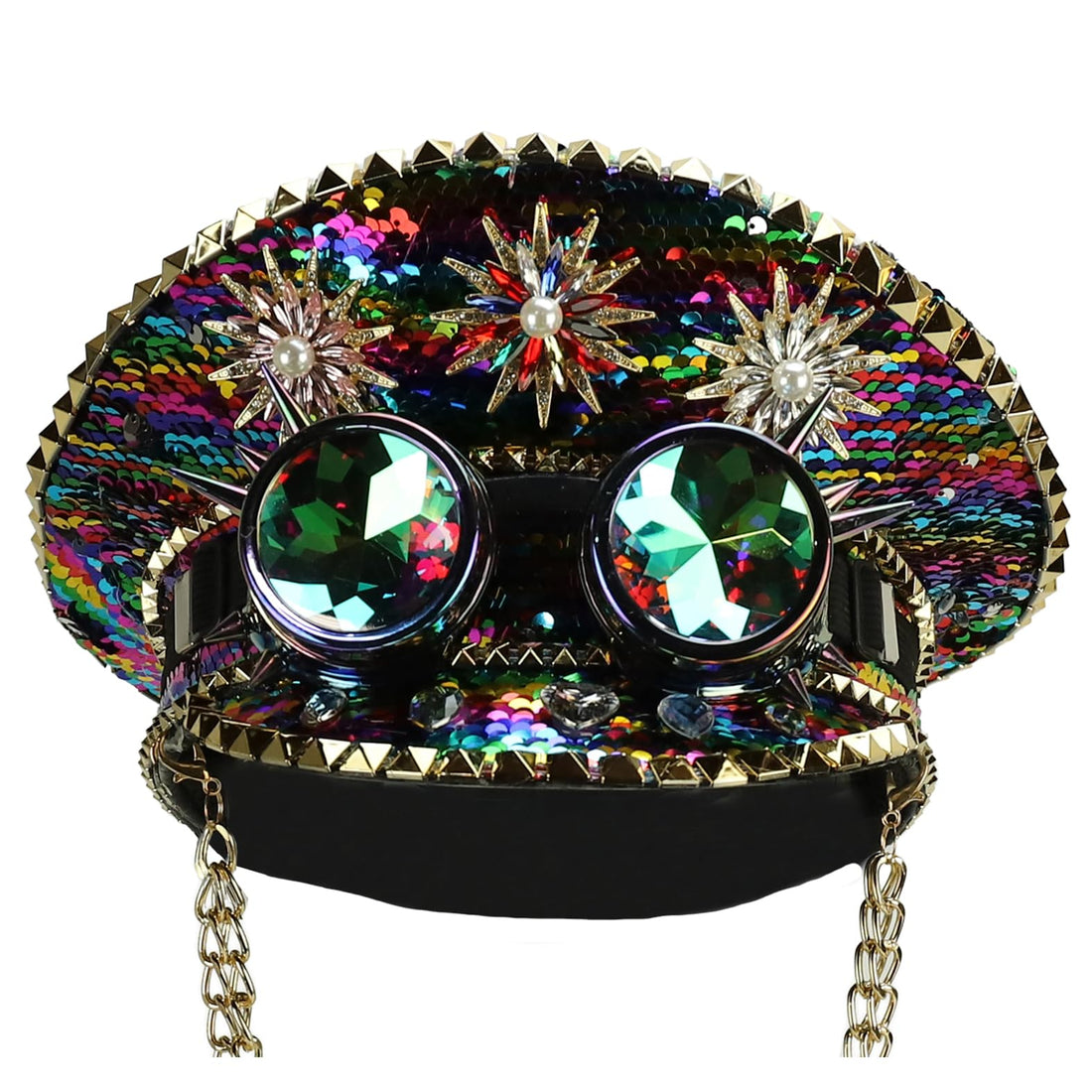 Trendy Apparel Shop Festival Party Sparkly Sequin Rhinestone Captain Hat