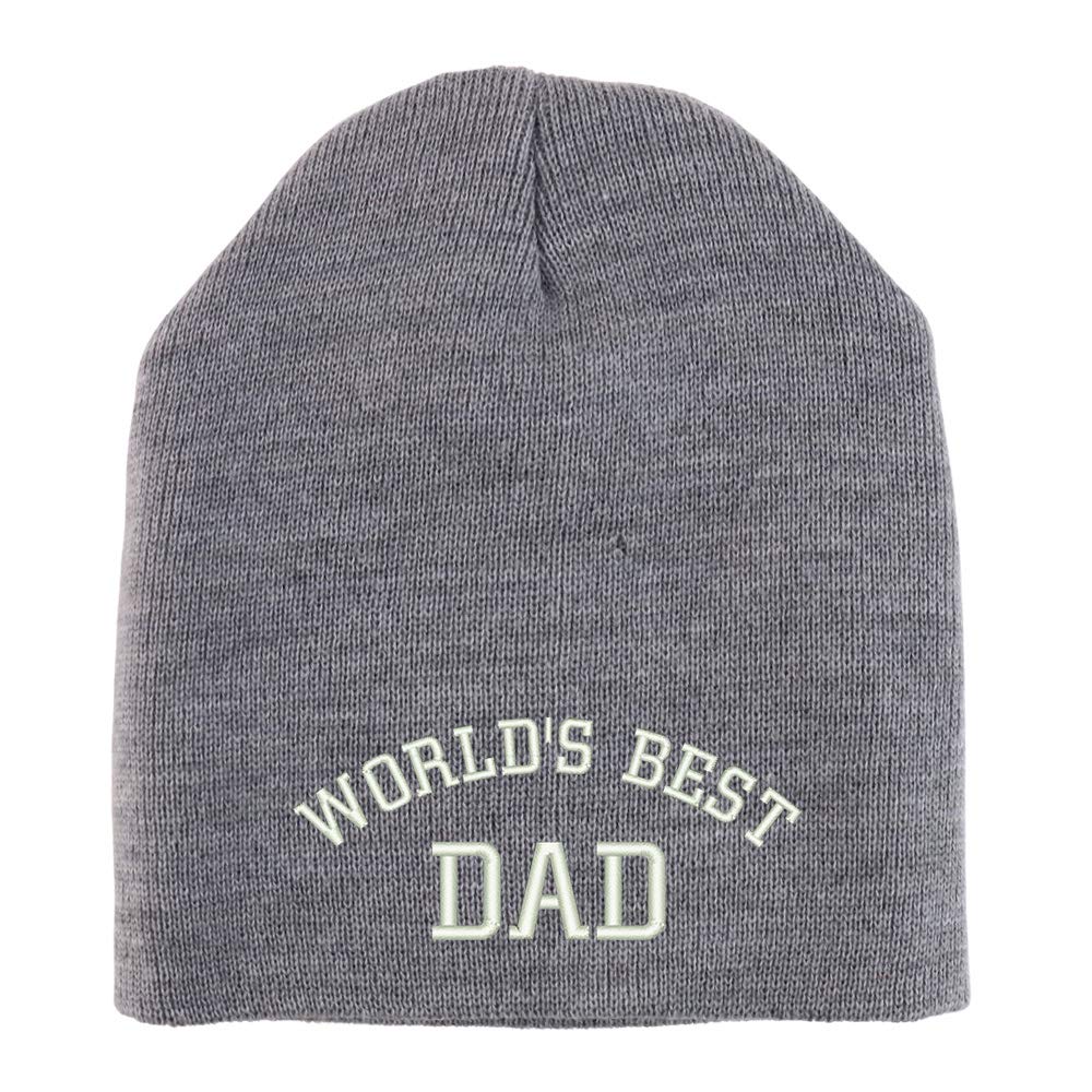 Trendy Apparel Shop World's Best Dad Embroidered Made in USA Short Acrylic Knit Winter Beanie Hat
