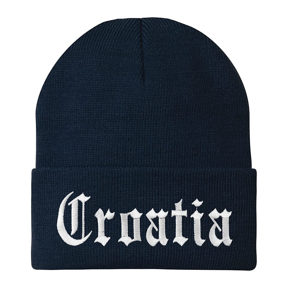 Trendy Apparel Shop Croatia Old English Embroidered Long Cuff Beanie