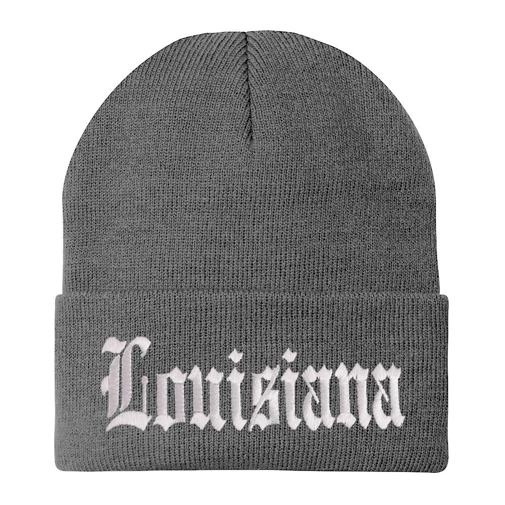 Trendy Apparel Shop Louisuana State Old English Embroidered Long Cuff Beanie