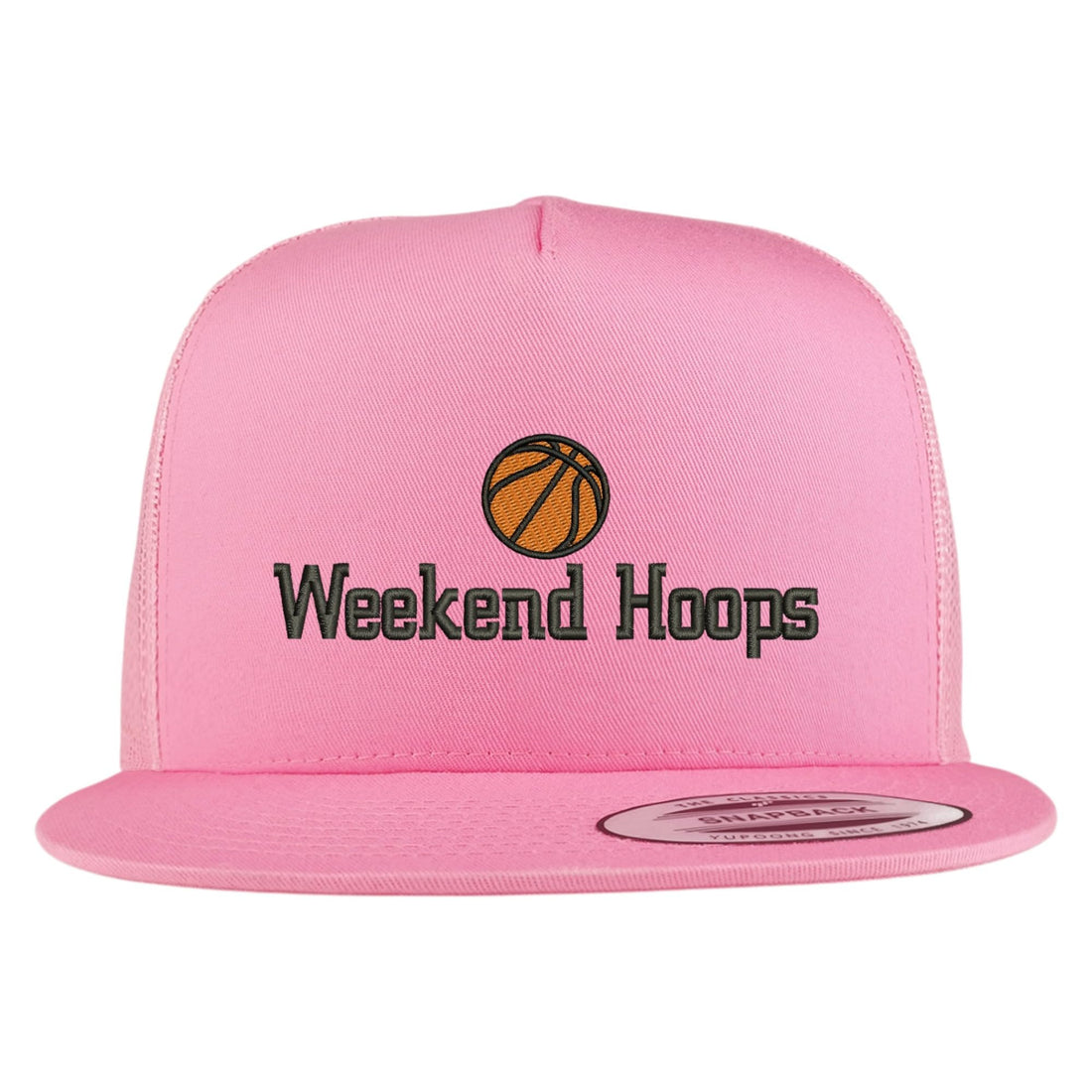 Trendy Apparel Shop Weekend Hoops Embroidered 5 Panel Flatbill Trucker Mesh Cap