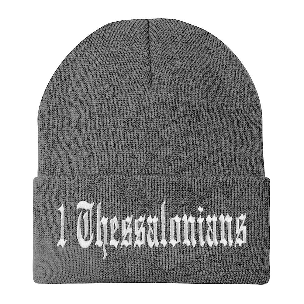 Trendy Apparel Shop 1 Thessalonians Old English Embroidered Long Cuff Beanie