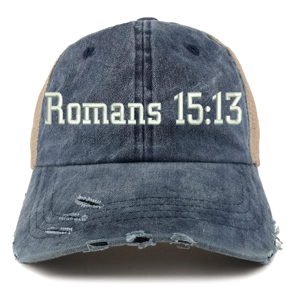 Trendy Apparel Shop Romans 15:13 Frayed Bill Trucker Mesh Back Cap