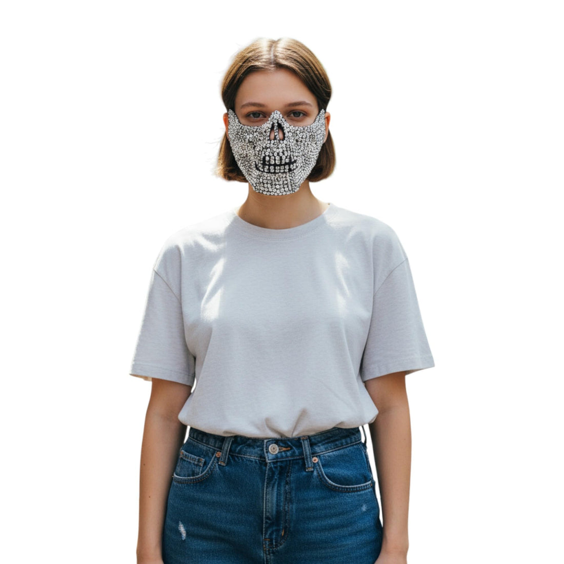 Trendy Apparel Shop Bling Rhinestone Skull Half Mask Costume Accessory