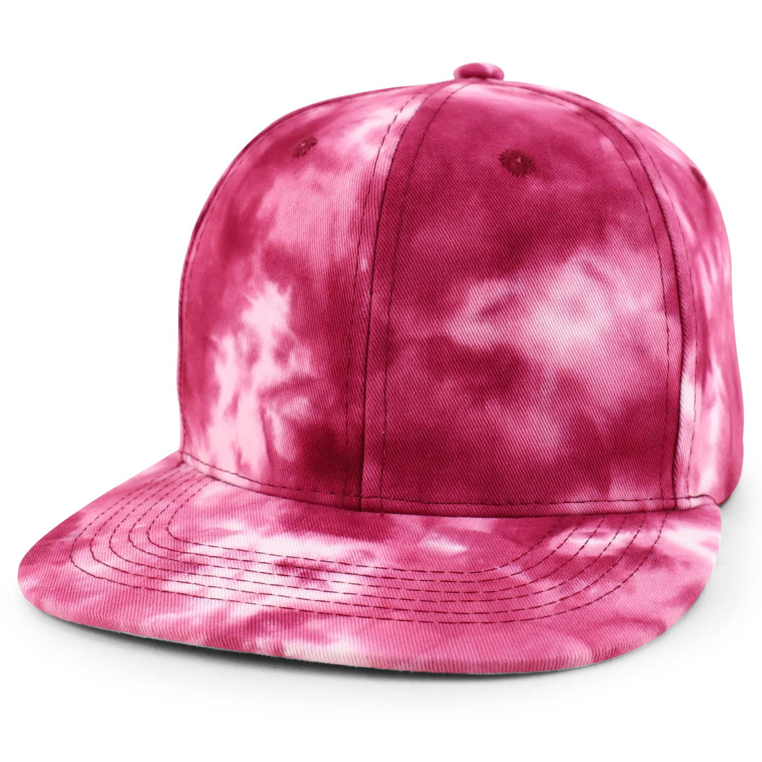 Trendy Apparel Shop Plain 100% Cotton Tie Dye Fabric Pattern Flatbill Snapback Baseball Cap