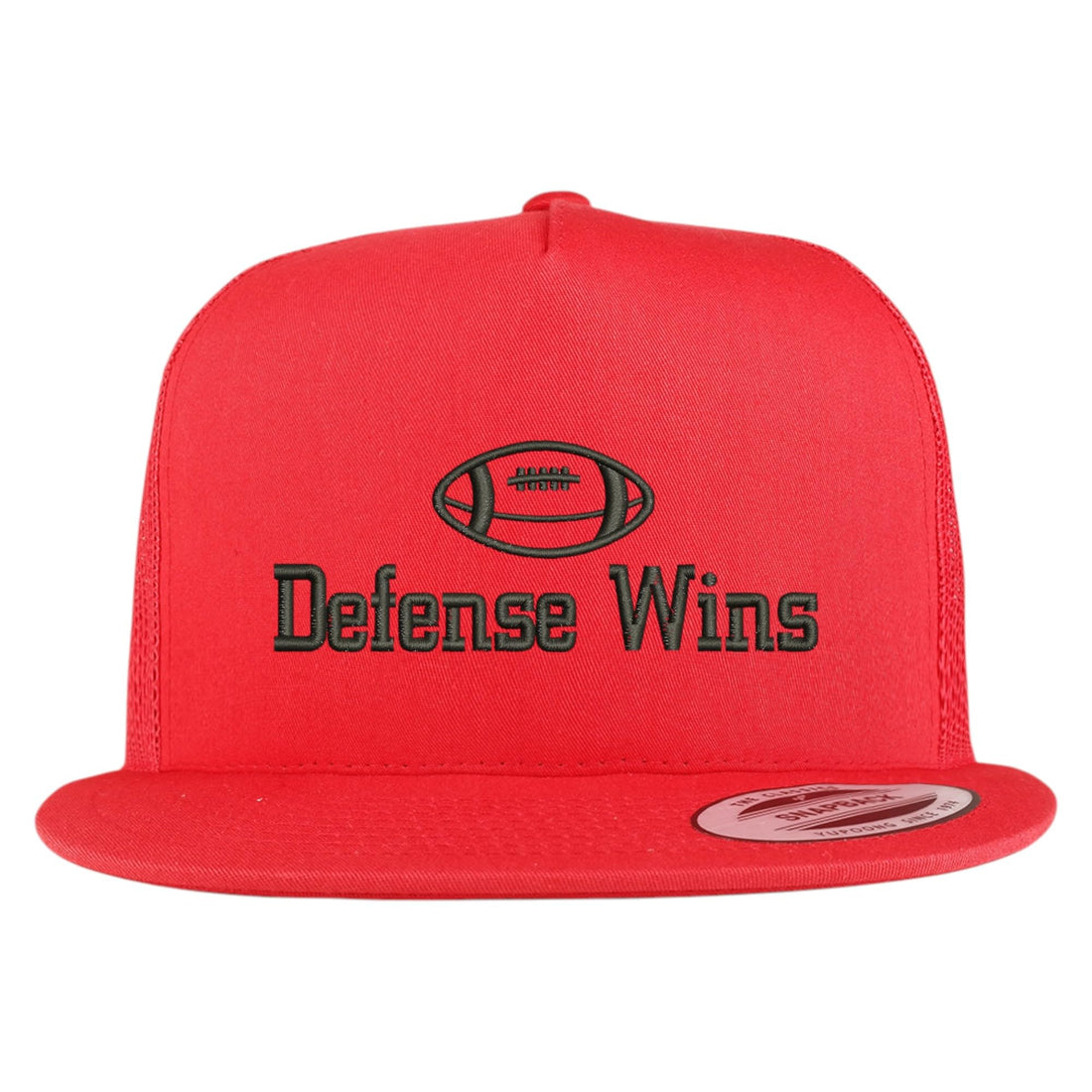Trendy Apparel Shop Football Defense Wins Embroidered 5 Panel Flatbill Trucker Mesh Cap