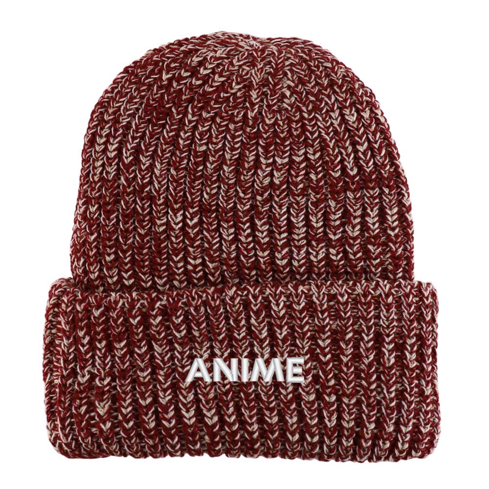 Trendy Apparel Shop Anime Embroidered Long Cuffed Thick Ribbed Knit Beanie