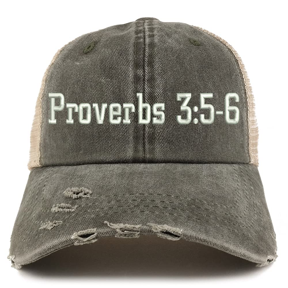 Trendy Apparel Shop Proverbs 3:5-6 Frayed Bill Trucker Mesh Back Cap