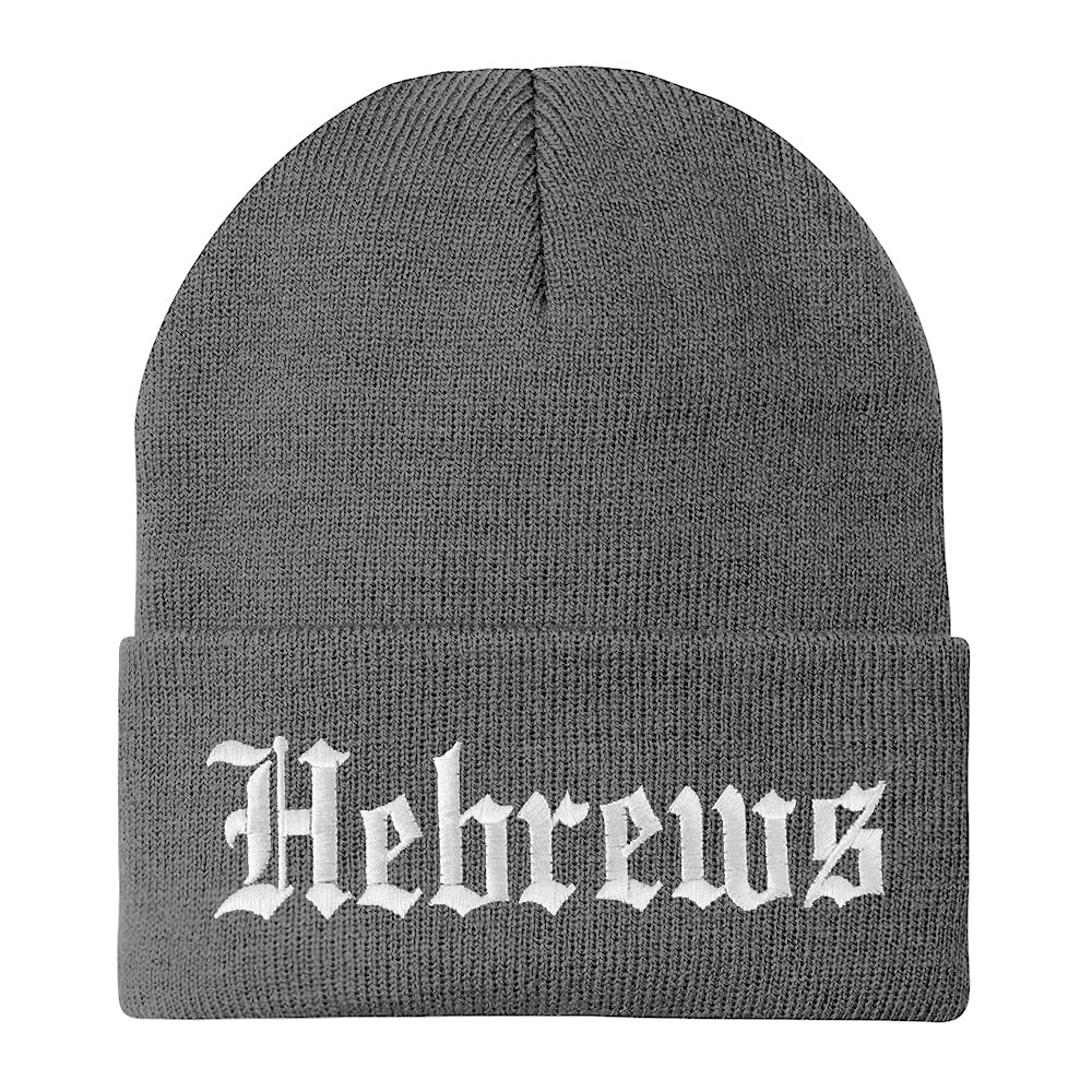 Trendy Apparel Shop Hebrews Old English Embroidered Long Cuff Beanie