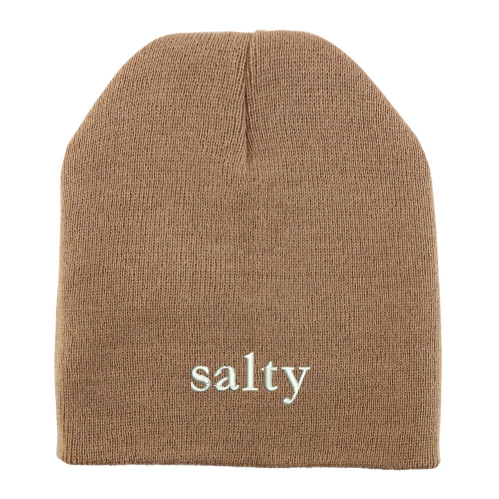 Trendy Apparel Shop Salty Embroidered Made in USA Short Acrylic Knit Winter Beanie Hat