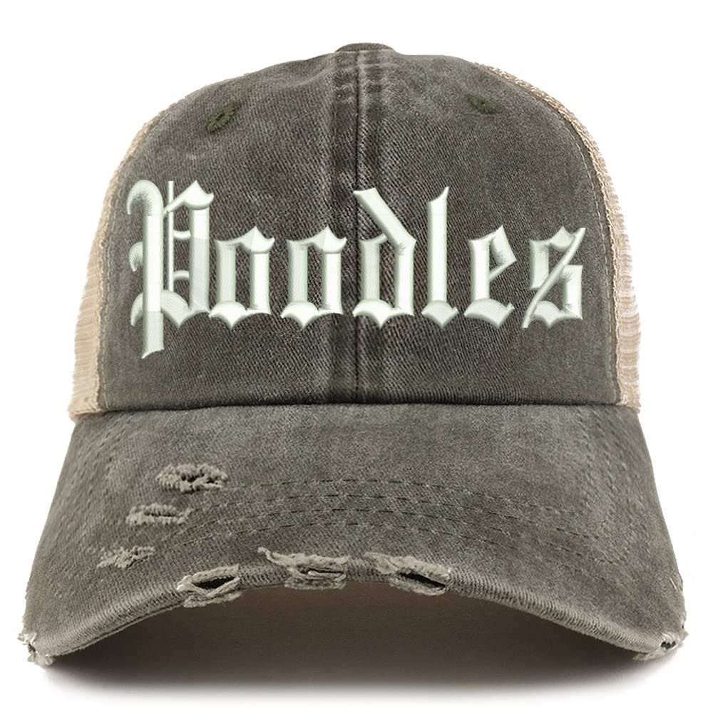 Trendy Apparel Shop Old English Poodles Frayed Bill Trucker Mesh Back Cap