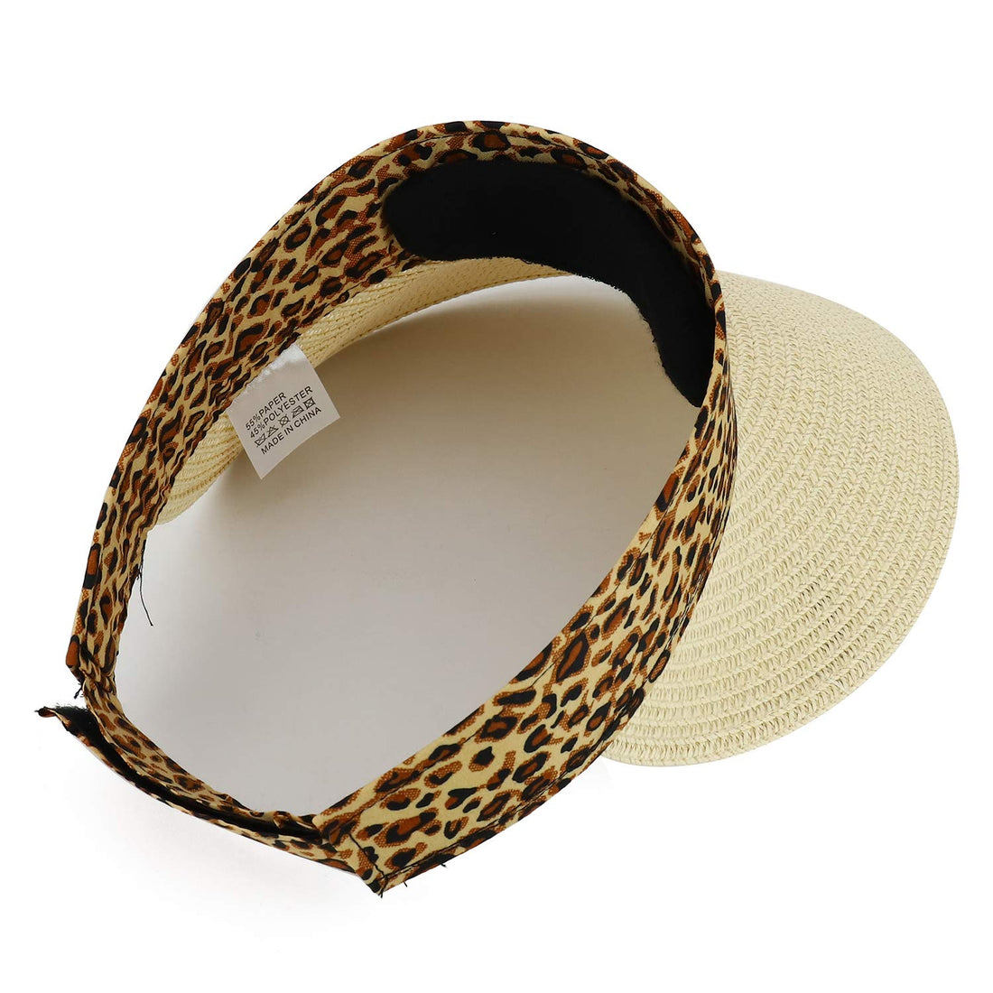 Trendy Apparel Shop Leopard Print Headband Paper Braid Adjustable Sun Visor Hat