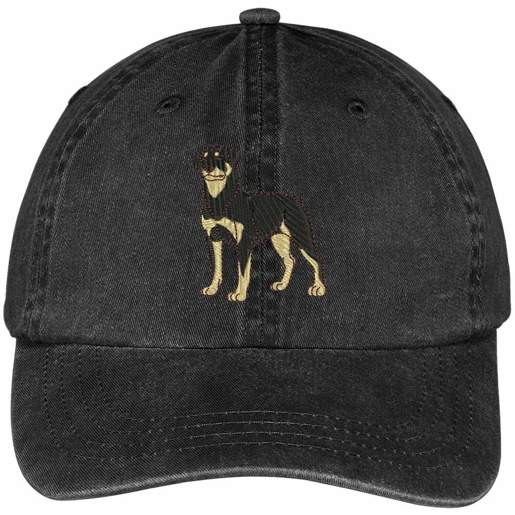 Trendy Apparel Shop Rottweiler Embroidered Dog Theme Low Profile Dad Hat Cotton Cap - Black