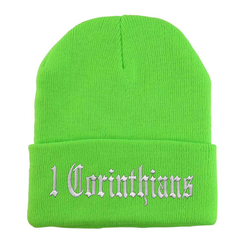 Trendy Apparel Shop 1 Corinthians Old English Embroidered Long Cuff Beanie
