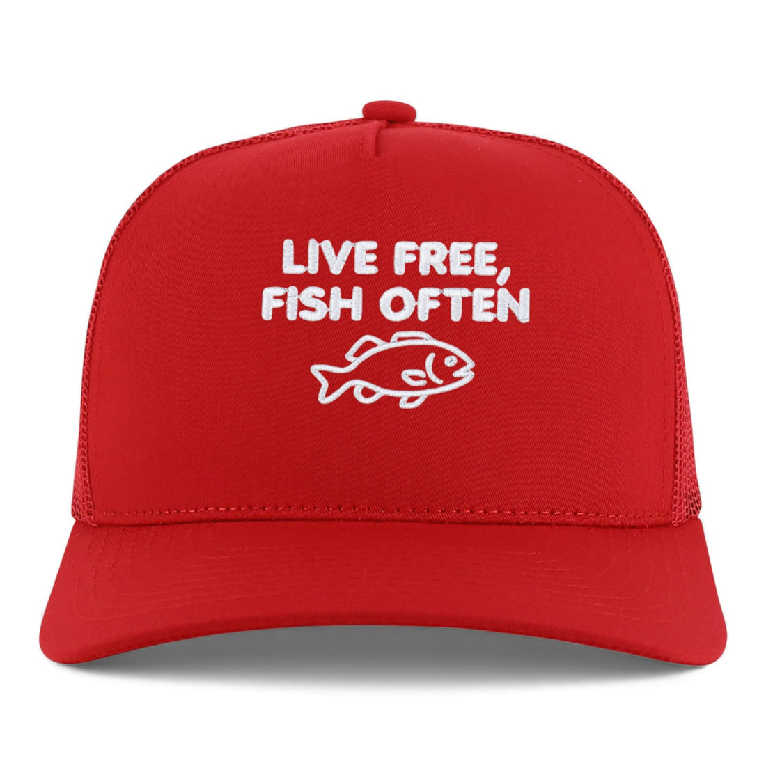 Trendy Apparel Shop Live Free, Fish Often Embroidered 5 Panel Snapback Trucker Cap