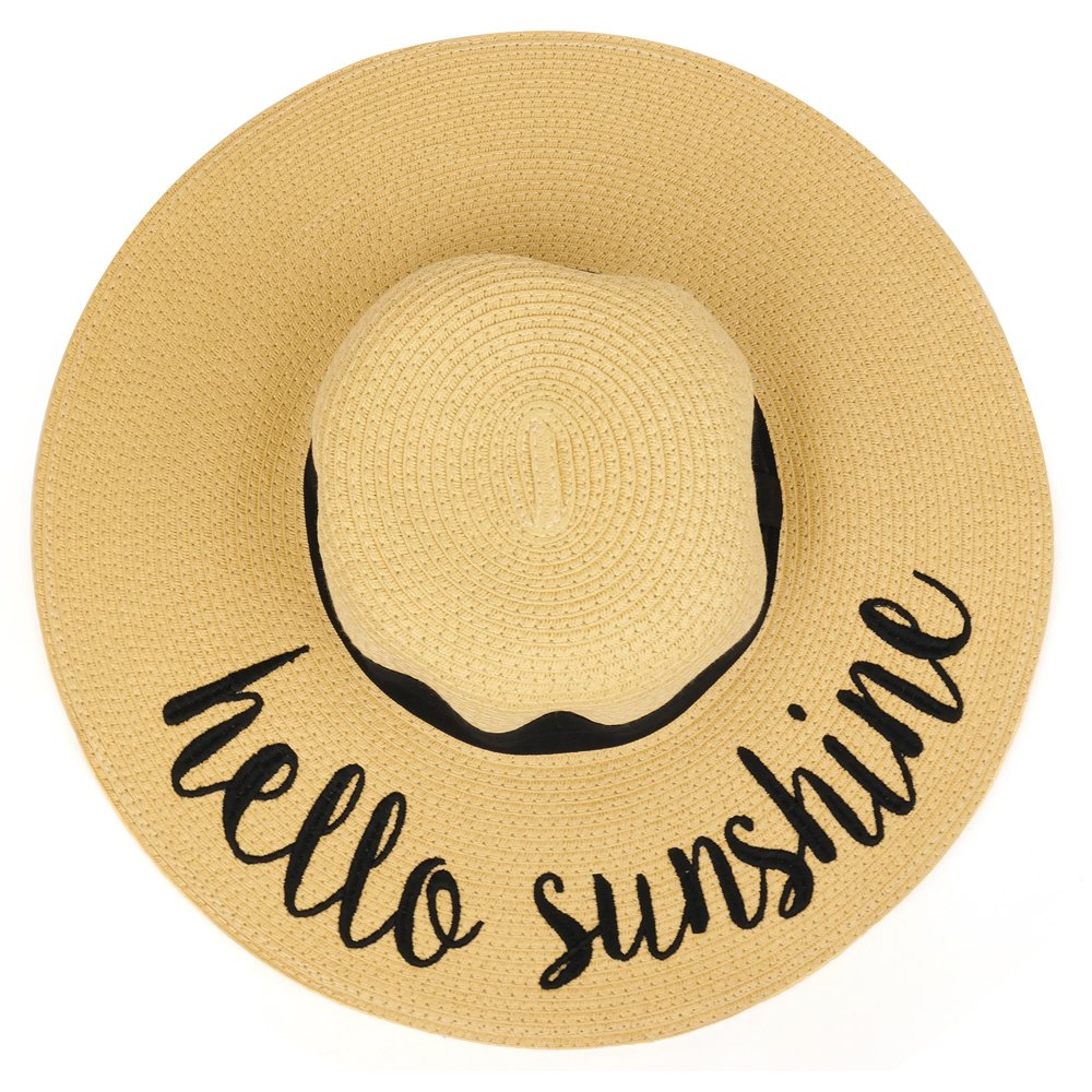 Trendy Apparel Shop Beach Theme Embroidered Large Brim Ladies Paper Straw Summer Hat
