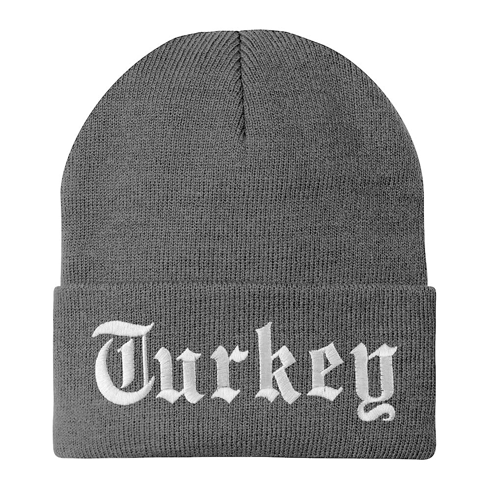 Trendy Apparel Shop Turkey Old English Embroidered Long Cuff Beanie
