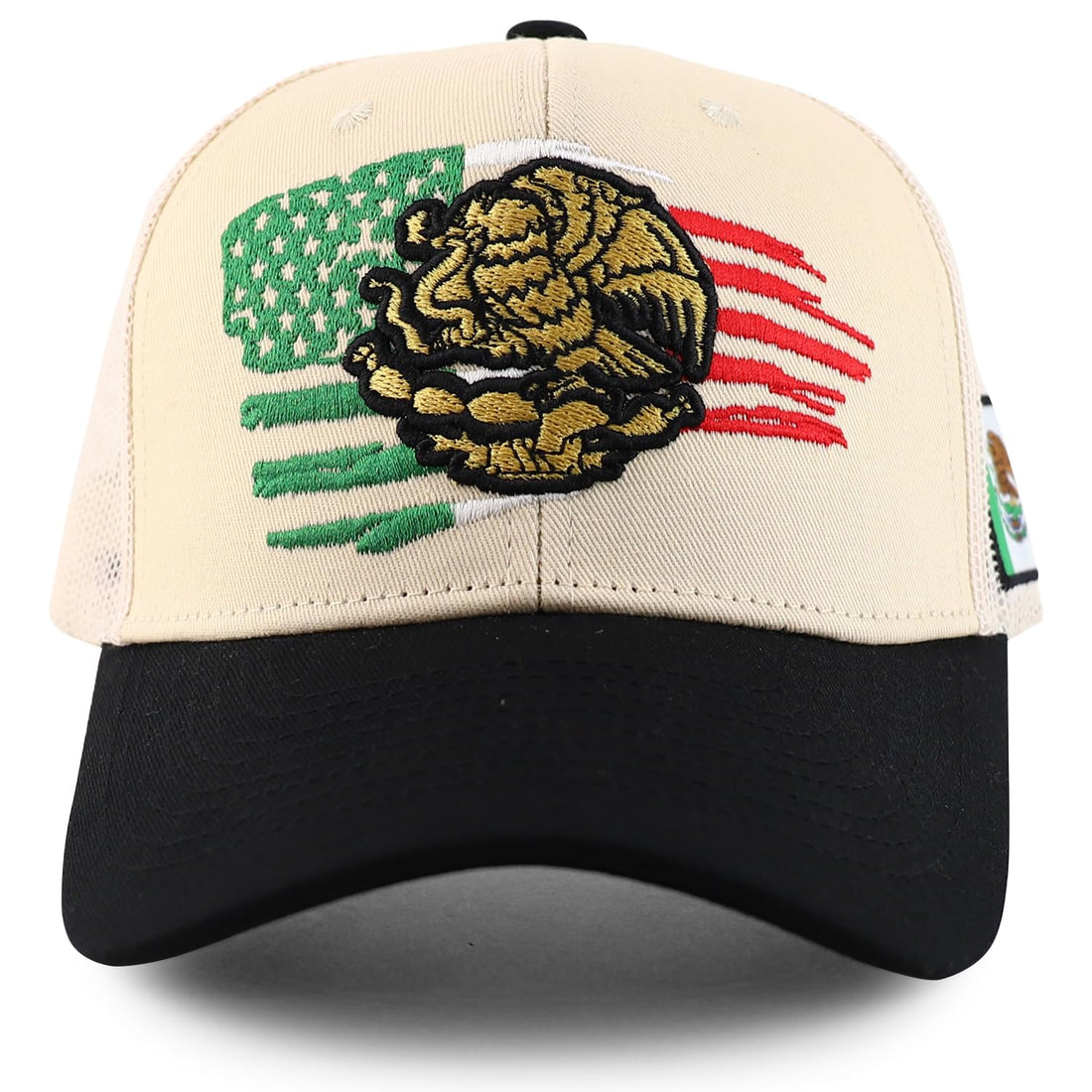 Eagle Mexican American Flag Trucker Hat - 3D Embroidered Curved Bill Cap